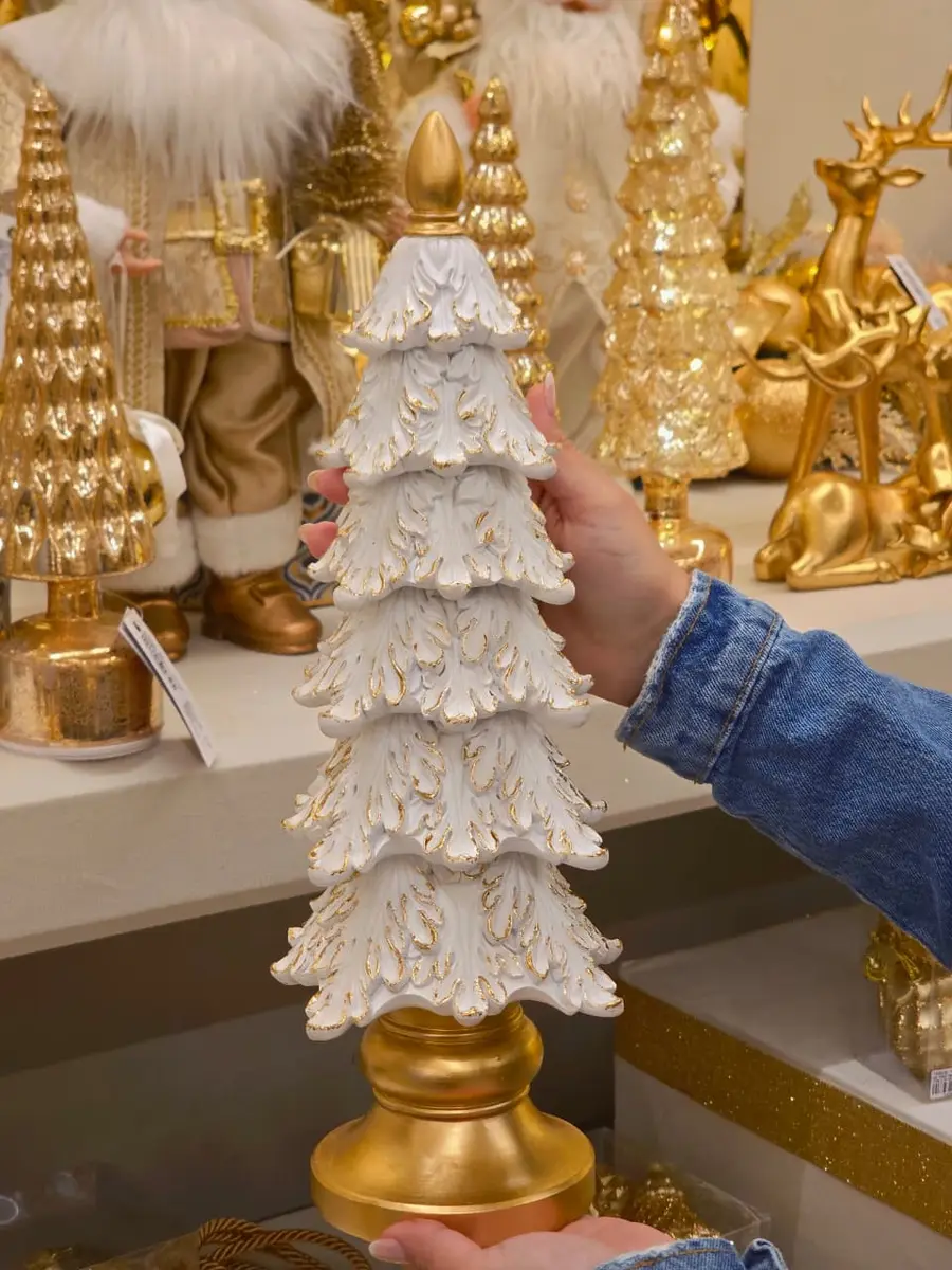 Árvore Branca com Dourada em Resina 41 cm