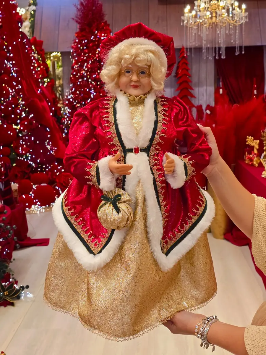 Mamãe Noel em Pé Clássica Vermelha, Verde e Dourada 60 cm