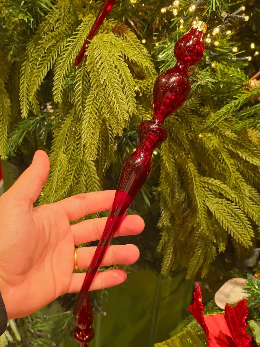Ornamento Gota de Vidro Vermelho Transparente 33 cm
