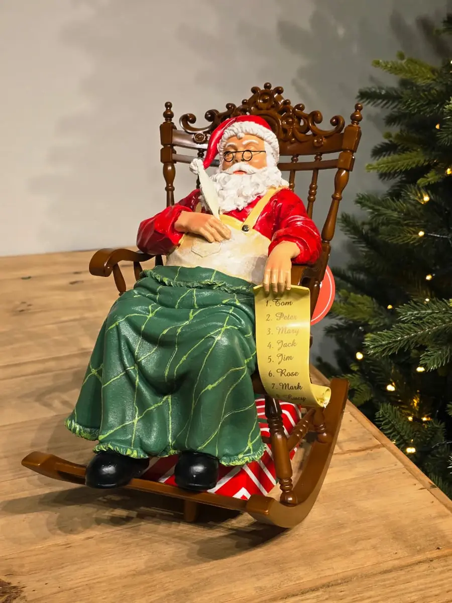 Papai Noel Dormindo na Cadeira de Balanço em Resina Super Luxo 19 cm