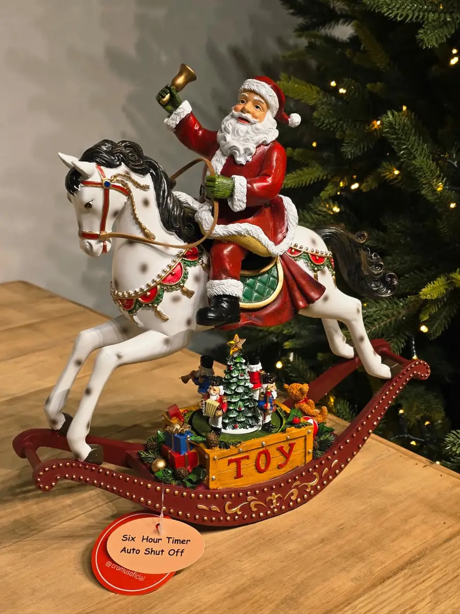 Papai Noel no Cavalo em Resina Super Luxo 21 cm